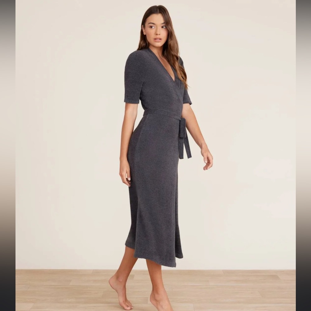 Barefoot Dreams Cozychic Ultra Lite® SS Wrap Dress SZ L in Carbon NWT